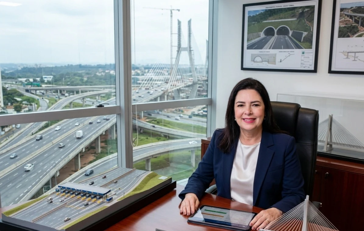 Dayelly Fusari em ambiente executivo ligado à infraestrutura